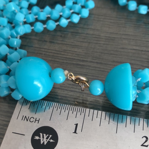 Vintage Blue Acrylic Square Beaded Muti Strand Necklace - Picture 5 of 14